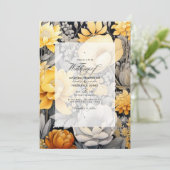 Invitation Jaune Moutarde et Fleurs de Mariage Gris Clair (Debout devant)