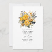 Invitation Jaune Moutarde et Fleurs de Mariage Gris Clair (Devant)