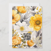 Invitation Jaune Moutarde et Fleurs de Mariage Gris Clair (Dos)