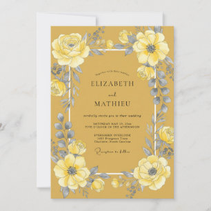 Invitation Jaune Moutarde Floral Bloom Mariage