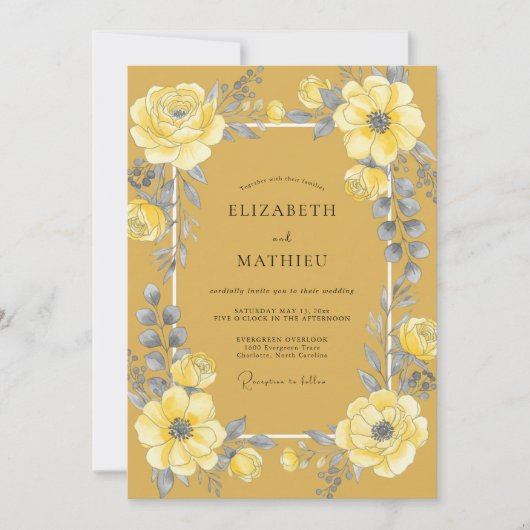 Invitation Jaune Moutarde Floral Bloom Mariage (Devant)