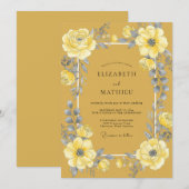 Invitation Jaune Moutarde Floral Bloom Mariage (Devant / Derrière)