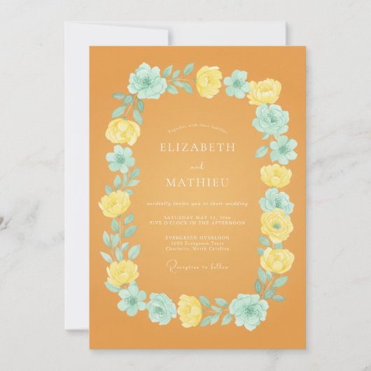 Invitation Jaune Moutarde Mariage Estival Joyeux (Devant)