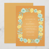 Invitation Jaune Moutarde Mariage Estival Joyeux (Devant / Derrière)