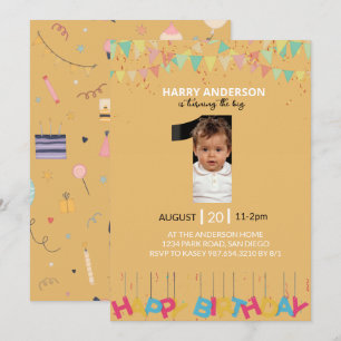 Invitation Jaune Moutarde Photo 1er Anniversaire, Un Grand Ga