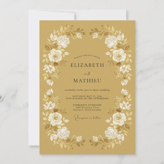 Invitation Jaune Moutarde Raffiné Mariage Floral (Devant)