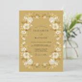 Invitation Jaune Moutarde Raffiné Mariage Floral (Debout devant)