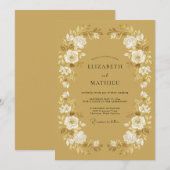 Invitation Jaune Moutarde Raffiné Mariage Floral (Devant / Derrière)