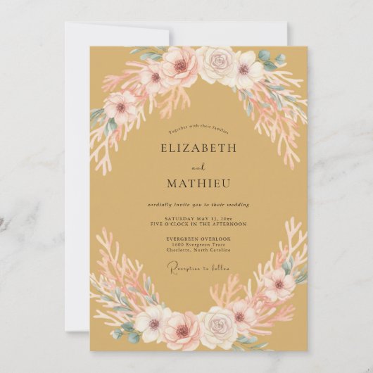 Invitation Jaune Moutarde Romance Fleurie de Mariage (Devant)