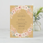 Invitation Jaune Moutarde Romance Fleurie de Mariage (Debout devant)