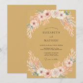 Invitation Jaune Moutarde Romance Fleurie de Mariage (Devant / Derrière)