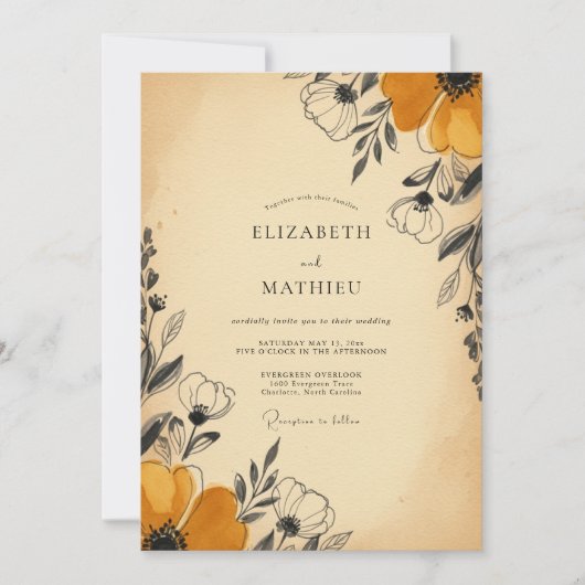 Invitation Jaune Moutarde Rustique Mariage Vintage (Devant)