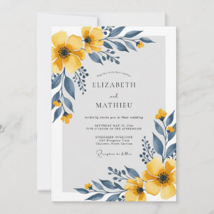 Invitation Jaune Moutarde Sérénité Florale Mariage