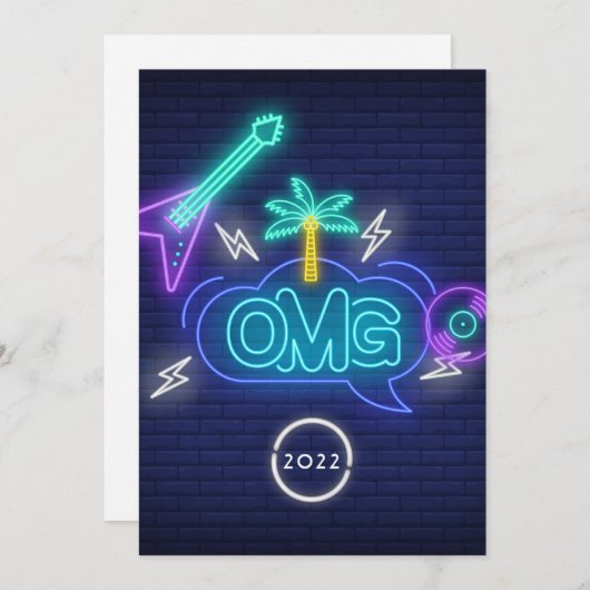 Invitation Jaune Musique Rétro Neon Signes Graduation Party I (Devant / Derrière)