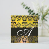 Invitation JAUNE NOIR DAMAS MONOGRAMME , blanc (Debout devant)