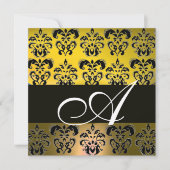 Invitation JAUNE NOIR  DAMAS MONOGRAMME , blanc (Devant)