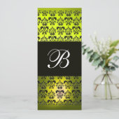 Invitation JAUNE  NOIR  DAMAS MONOGRAMME ,blanc (Debout devant)