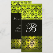 Invitation JAUNE  NOIR  DAMAS MONOGRAMME ,blanc (Devant / Derrière)