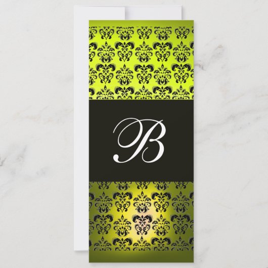 Invitation JAUNE  NOIR  DAMAS MONOGRAMME ,blanc (Devant)
