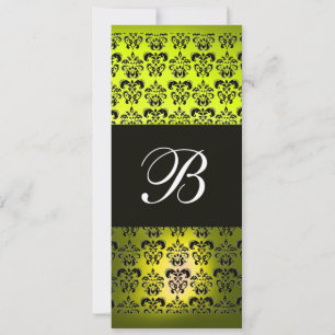 Invitation JAUNE NOIR DAMAS MONOGRAMME ,blanc