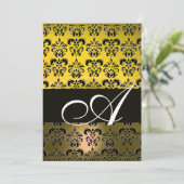 Invitation JAUNE NOIR DAMAS MONOGRAMME, blanc brillant (Debout devant)