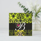 Invitation JAUNE NOIR DAMAS MONOGRAMME ROSE POURPRE Améthyste (Debout devant)