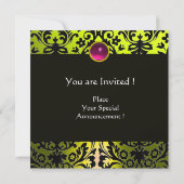 Invitation JAUNE NOIR DAMAS MONOGRAMME ROSE POURPRE Améthyste (Dos)