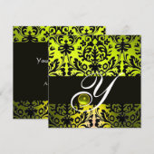 INVITATION JAUNE NOIR DAMAS MONOGRAMME TOPAZE (Devant / Derrière)
