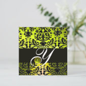 INVITATION JAUNE NOIR DAMAS MONOGRAMME TOPAZE (Debout devant)