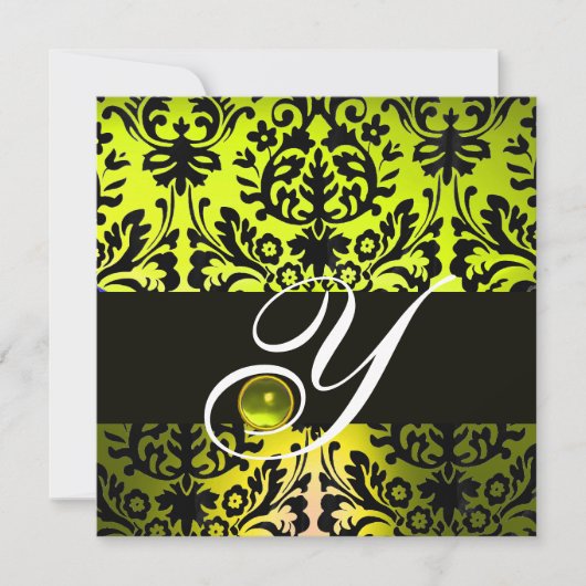 INVITATION JAUNE NOIR DAMAS MONOGRAMME TOPAZE (Devant)