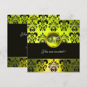 Invitation JAUNE NOIR DAMAS MONOGRAMME, topaze (Devant / Derrière)