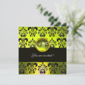 Invitation JAUNE NOIR DAMAS MONOGRAMME, topaze (Debout devant)