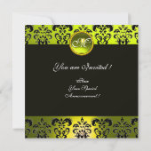 Invitation JAUNE NOIR DAMAS MONOGRAMME, topaze (Dos)
