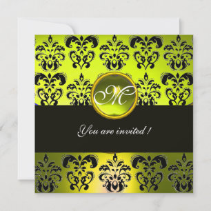 Invitation JAUNE NOIR DAMAS MONOGRAMME, topaze