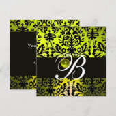 INVITATION JAUNE NOIR DAMAS MONOGRAMME TOPAZE OR (Devant / Derrière)