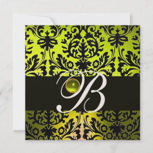 INVITATION JAUNE NOIR DAMAS MONOGRAMME TOPAZE OR