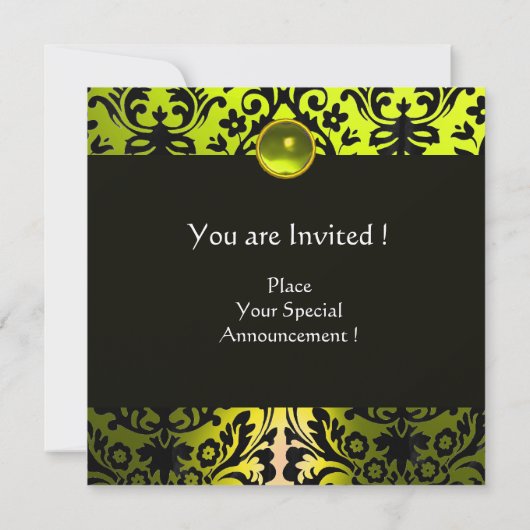 Invitation JAUNE NOIR DAMASK MONOGRAM TOPAZ Champagne (Dos)