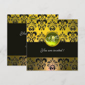 Invitation JAUNE NOIR DAMASQUE MONOGRAMME, topaze (Devant / Derrière)
