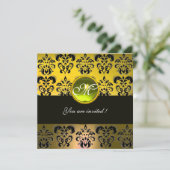 Invitation JAUNE NOIR DAMASQUE MONOGRAMME, topaze (Debout devant)