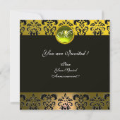 Invitation JAUNE NOIR DAMASQUE MONOGRAMME, topaze (Dos)