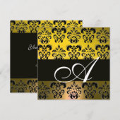 Invitation JAUNE NOIR  DAMASSÉ MONOGRAMME, blanc (Devant / Derrière)
