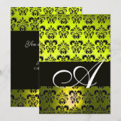 Invitation JAUNE NOIR  DAMASSÉ MONOGRAMME, blanc (Devant / Derrière)