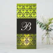 Invitation JAUNE  NOIR  DAMASSÉ MONOGRAMME ,blanc (Debout devant)