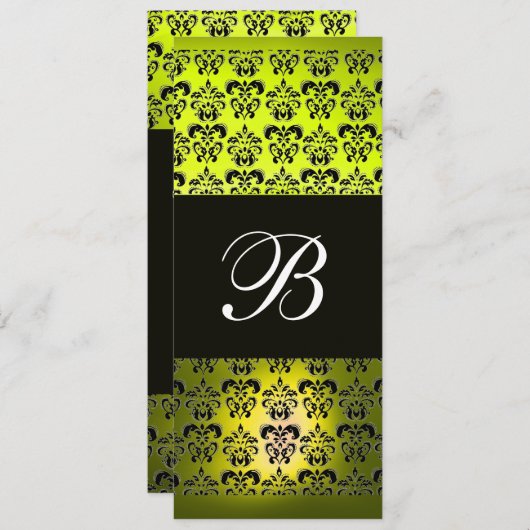 Invitation JAUNE  NOIR  DAMASSÉ MONOGRAMME ,blanc (Devant / Derrière)
