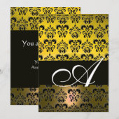 Invitation JAUNE NOIR DAMASSÉ MONOGRAMME, blanc brillant (Devant / Derrière)