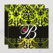 Invitation JAUNE NOIR DAMASSÉ MONOGRAMME ROSE VIOLET Améthyst (Devant / Derrière)