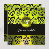 Invitation JAUNE NOIR DAMASSÉ MONOGRAMME, topaze (Devant / Derrière)