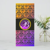 INVITATION JAUNE NOIR VIOLET DAMAS AMÉTHYSTE MONOGRAMME (Debout devant)