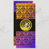 INVITATION JAUNE NOIR VIOLET DAMASSÉ TOPAZE MONOGRAMME (Devant / Derrière)