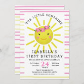 Invitation Jaune Notre Petit Soleil Première fête d'anniversa (Devant / Derrière)